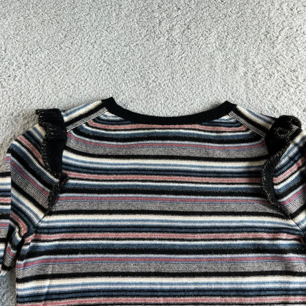 JOIE Sweater Womens Small Black Pink Blue Striped Wool Cashmere Cropped Designer